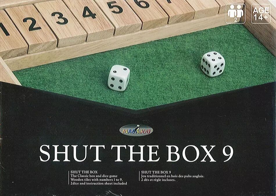 Couverture du jeu Shut The Box 9 en bois avec 2 dés